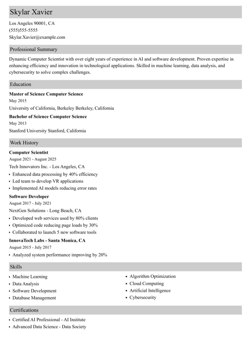 Computer Science Resume Template