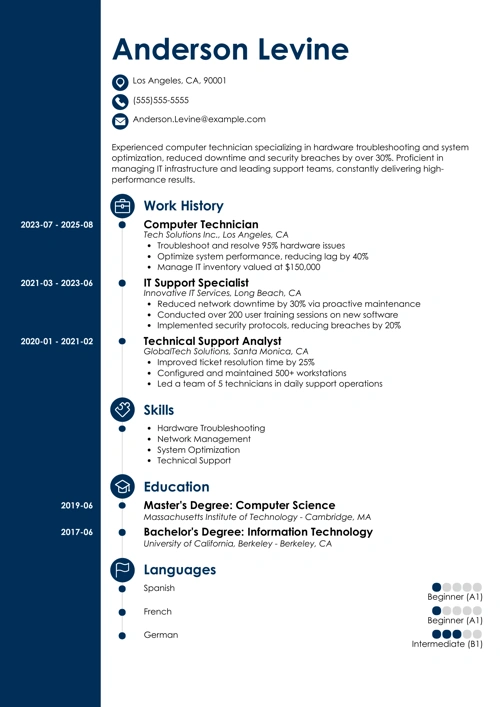 Computer technician resume example