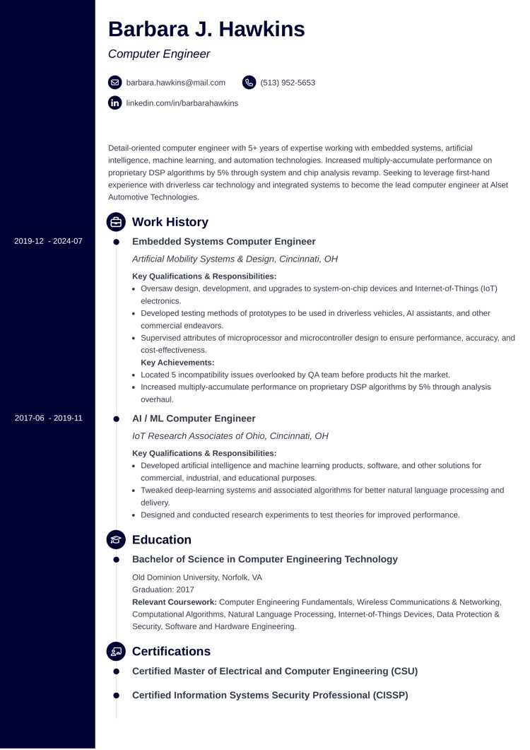 Concept resume template for computer engineers