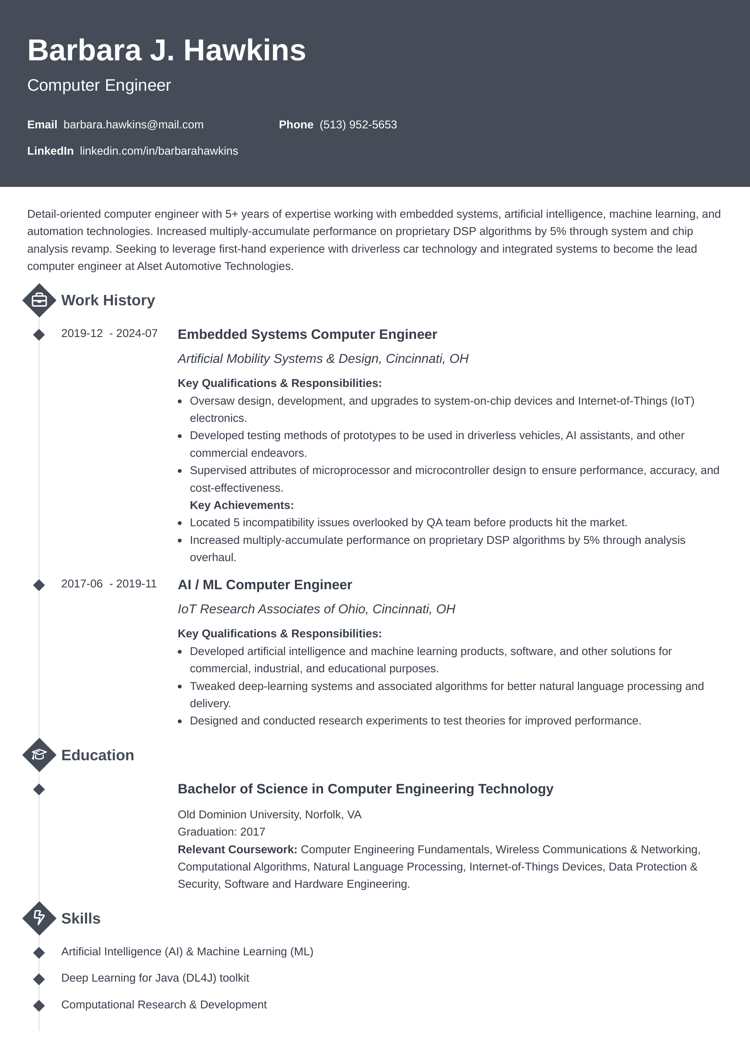 Diamond resume template for computer engineers