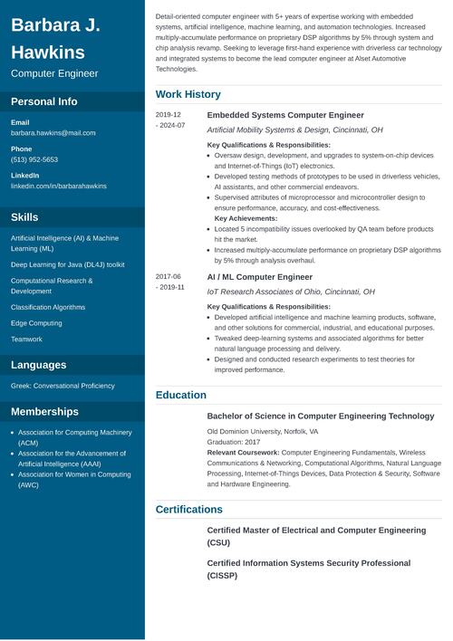 Computer Engineering Resume Example