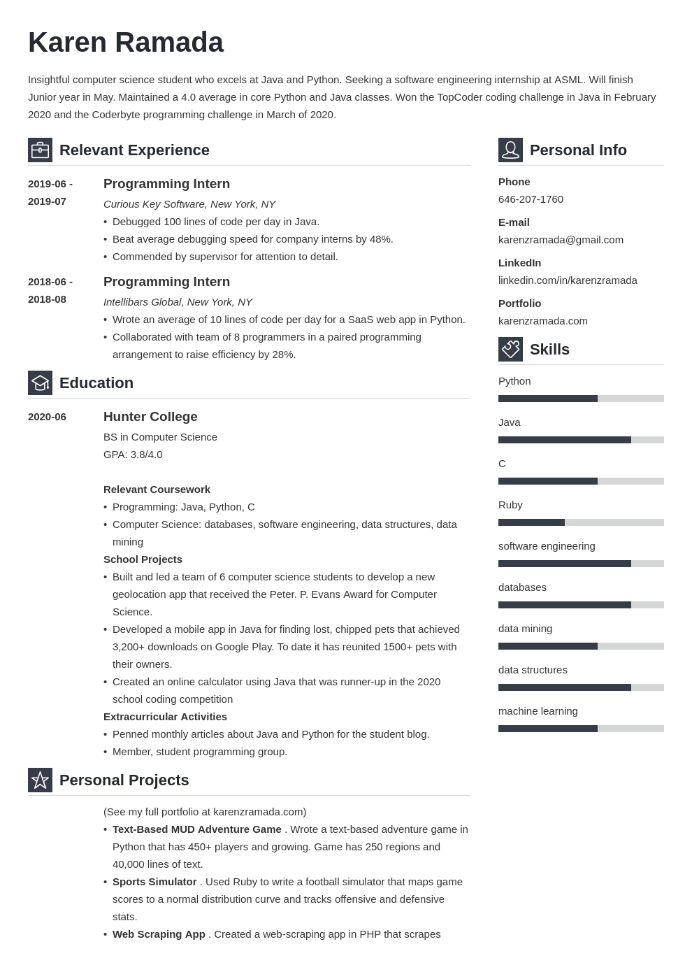 resume examples for college students computer science
