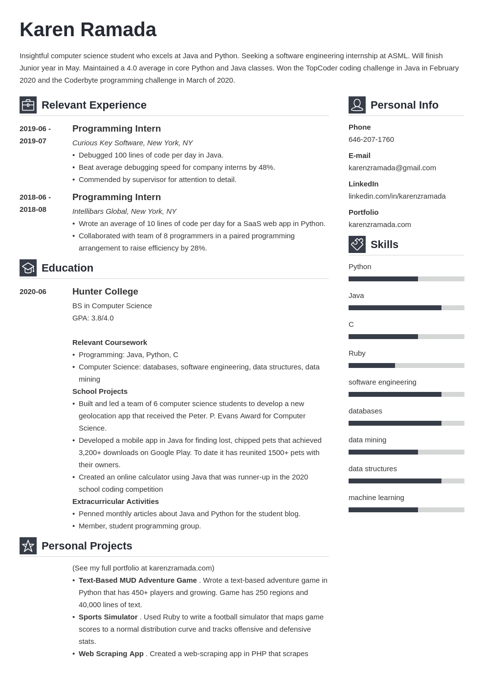 Computer Science Internship Resume Template