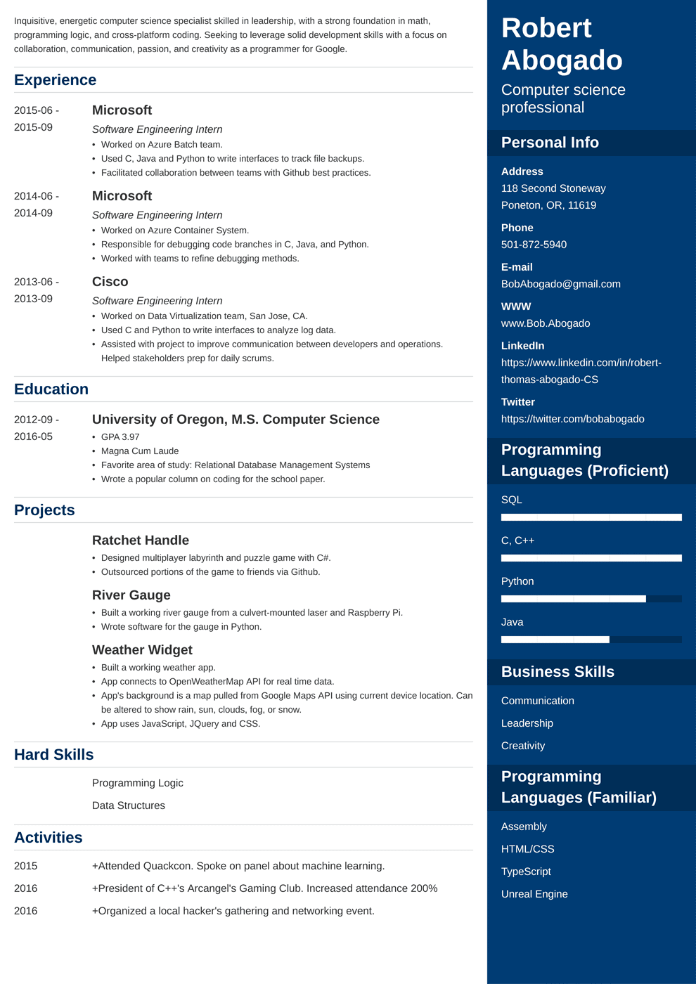 Fresh Computer Science Cv / The Best Computer Science Resume Sample