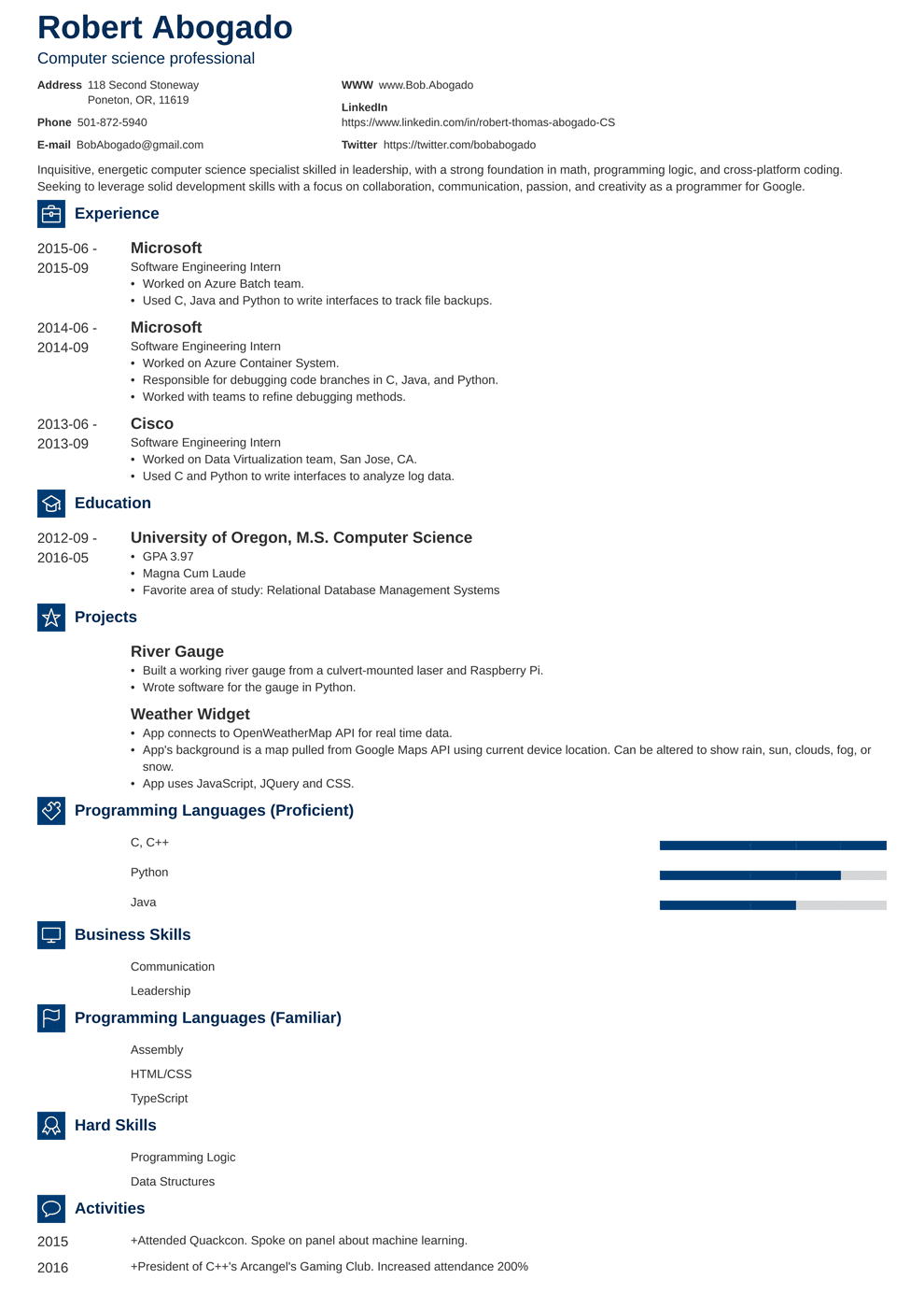 Computer Science Cs Resume Example Guide Template