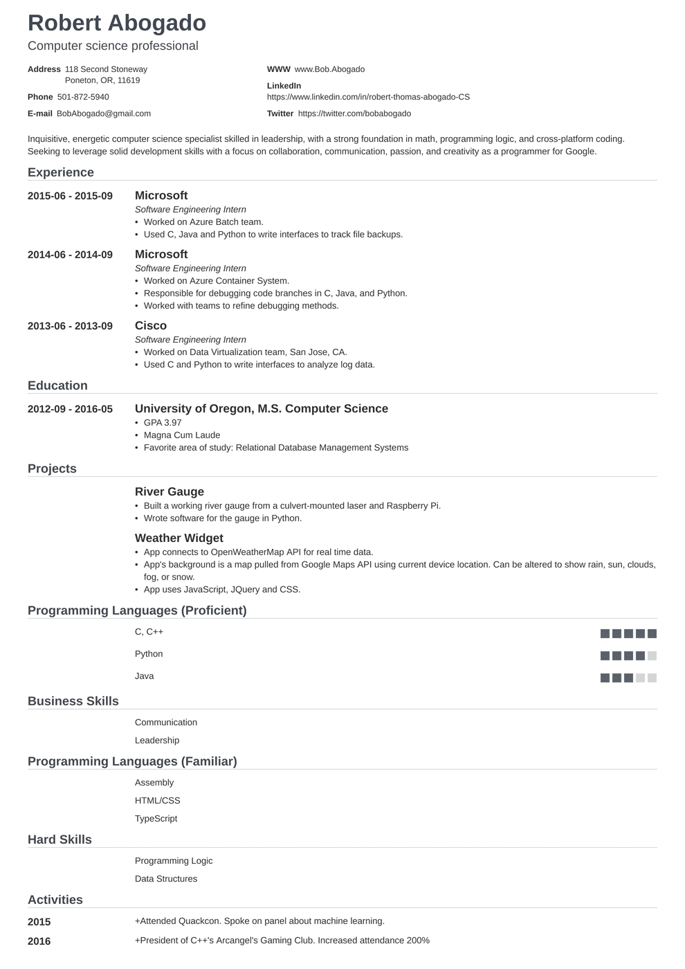 Computer Engineering Cv Sample - BEST RESUME EXAMPLES