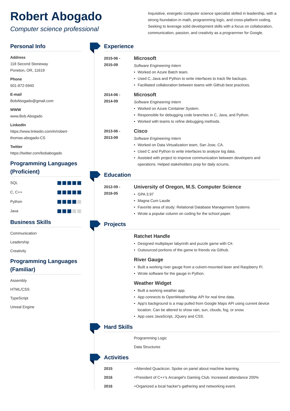 Computer Science (CS) Resume Example (Template & Guide)