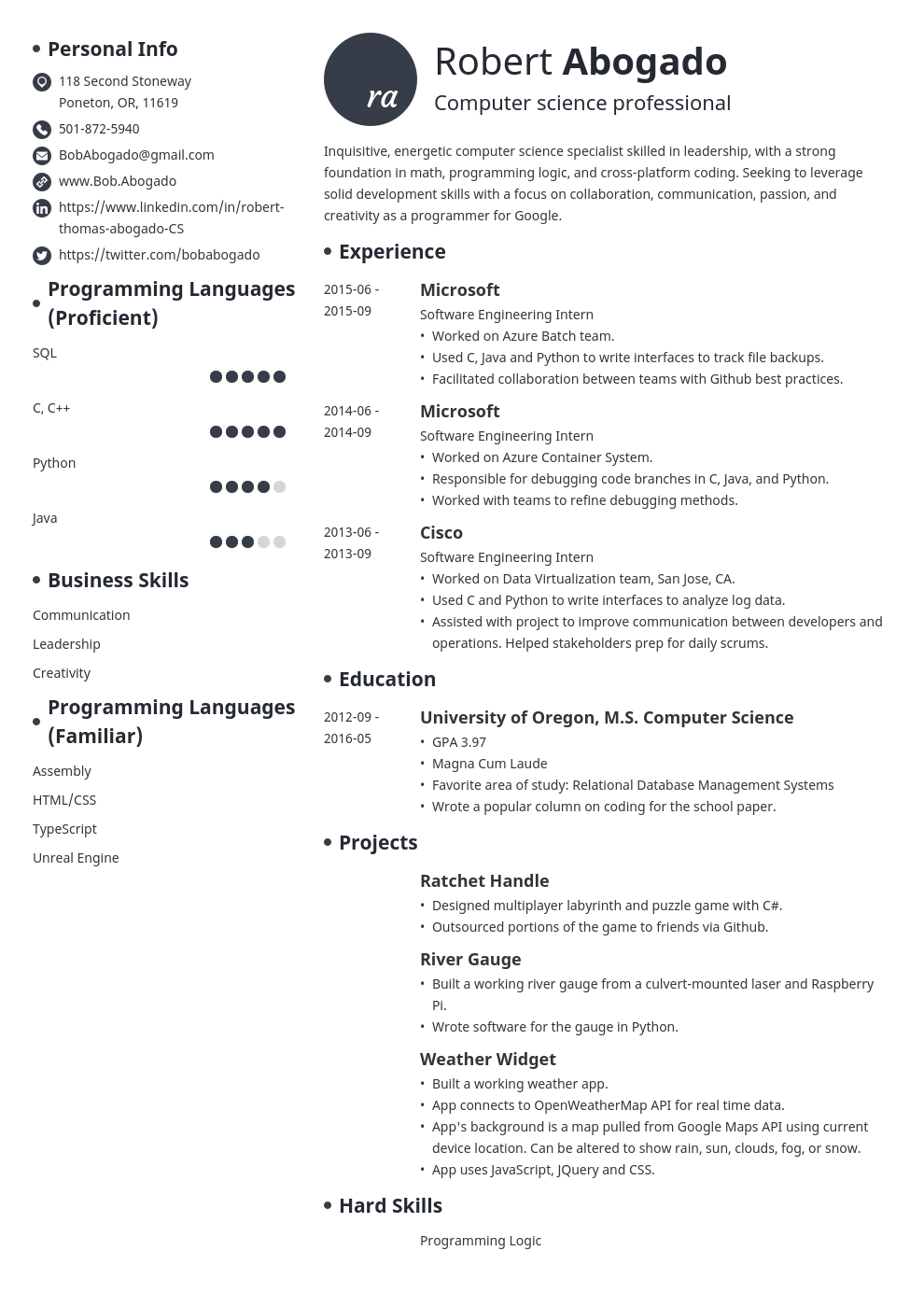 computer science resume template initials