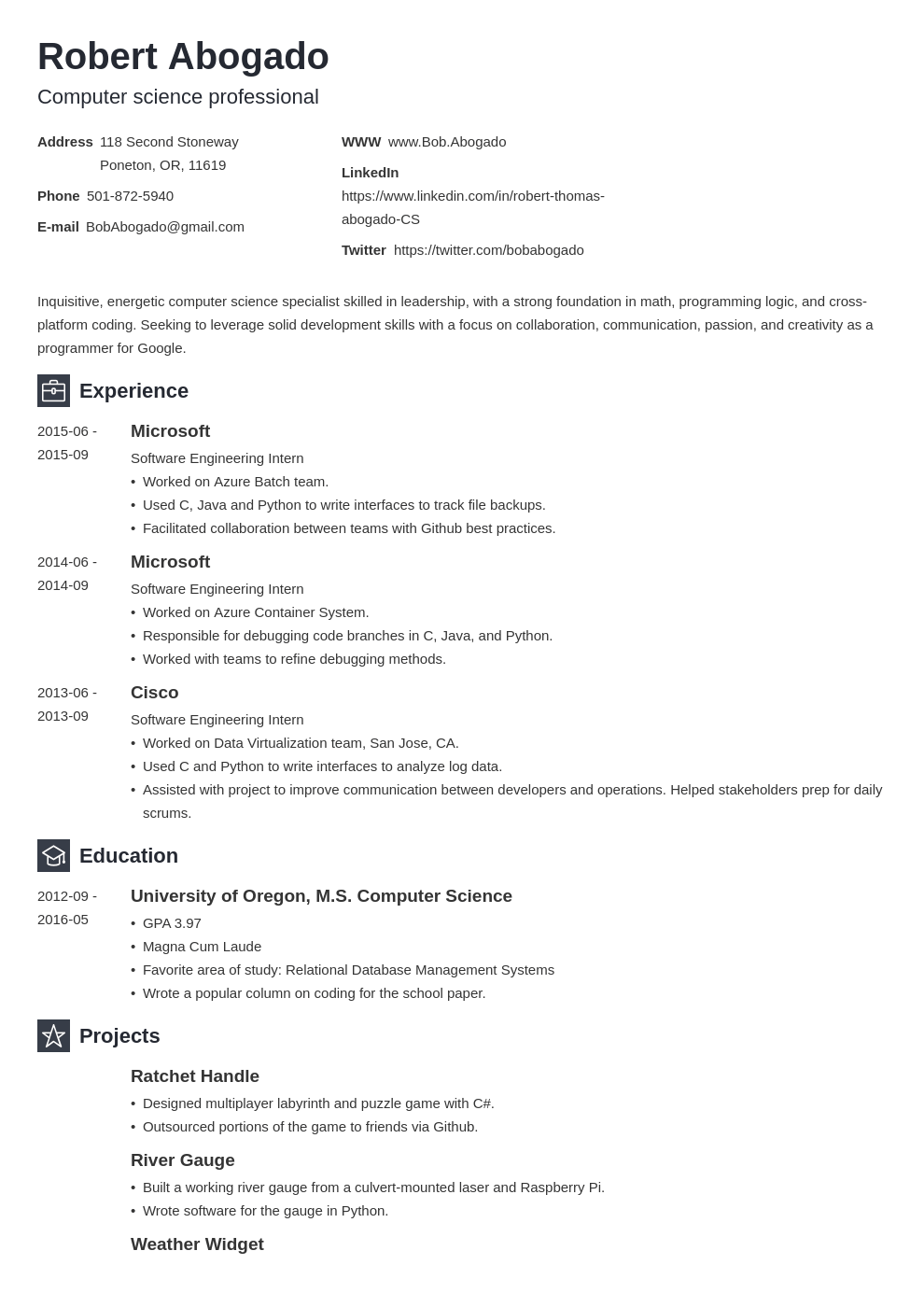 computer science resume template newcast