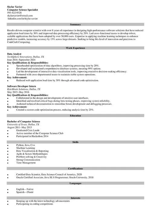 Computer Science Resume Template