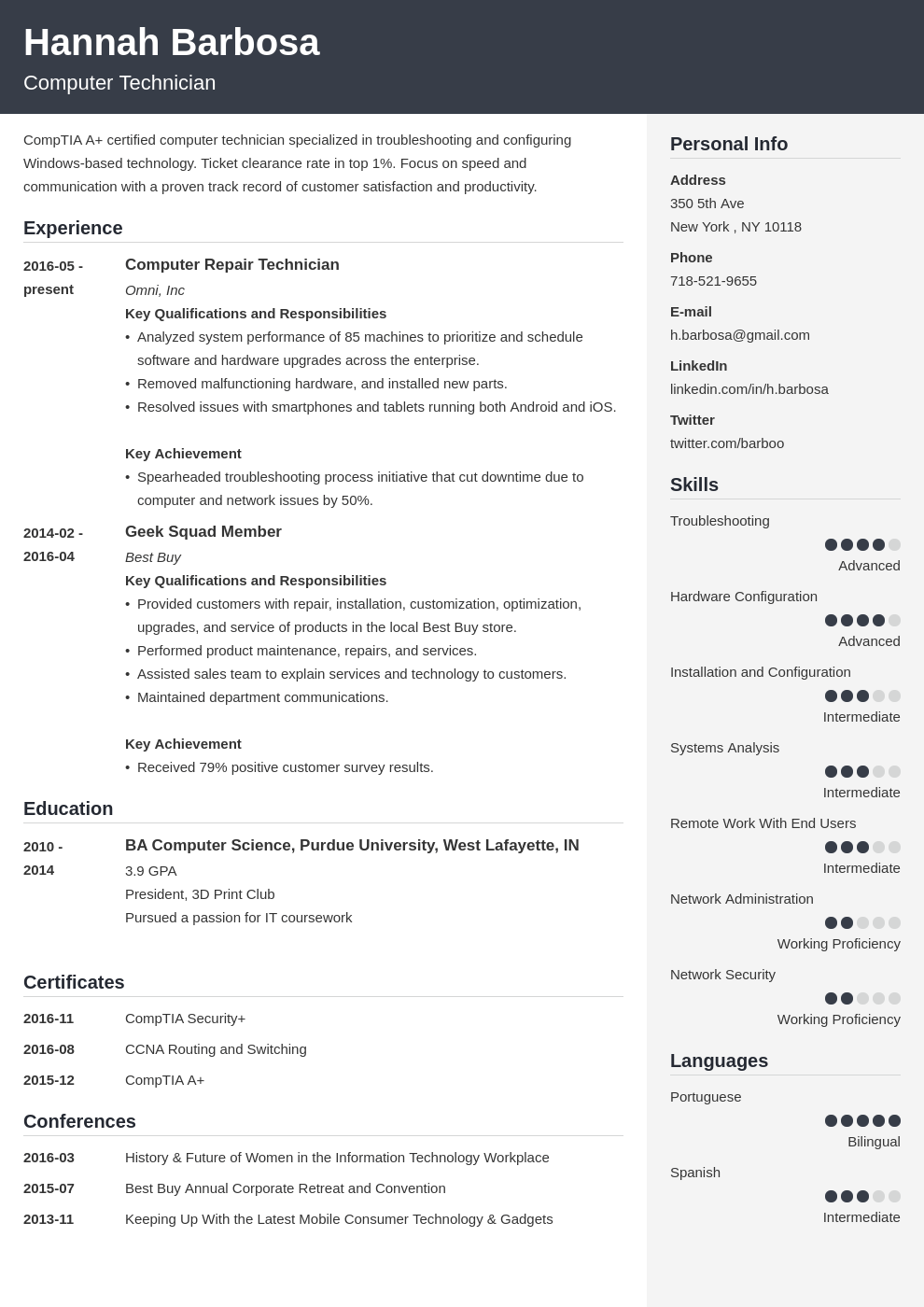 computer technician resume example template cubic