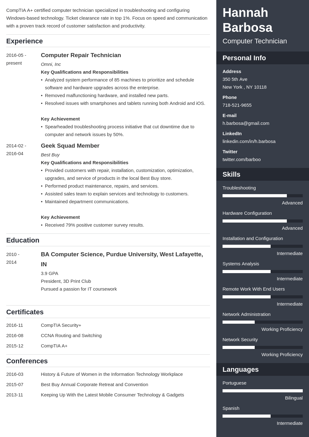 computer technician resume example template enfold