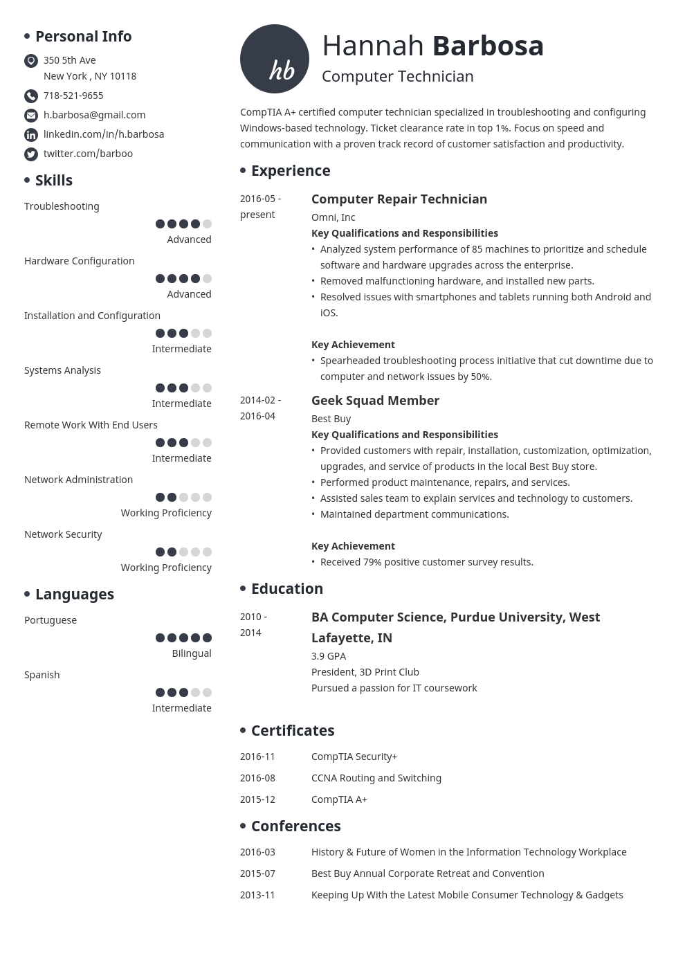 computer technician resume example template initials