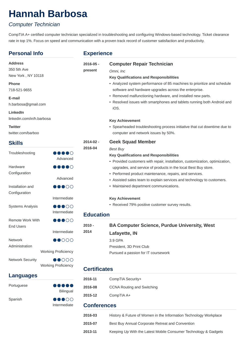 Computer Technician Resume Sample Job Description