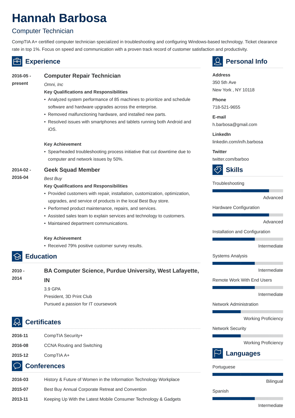 Computer Technician Resume Sample & Job Description