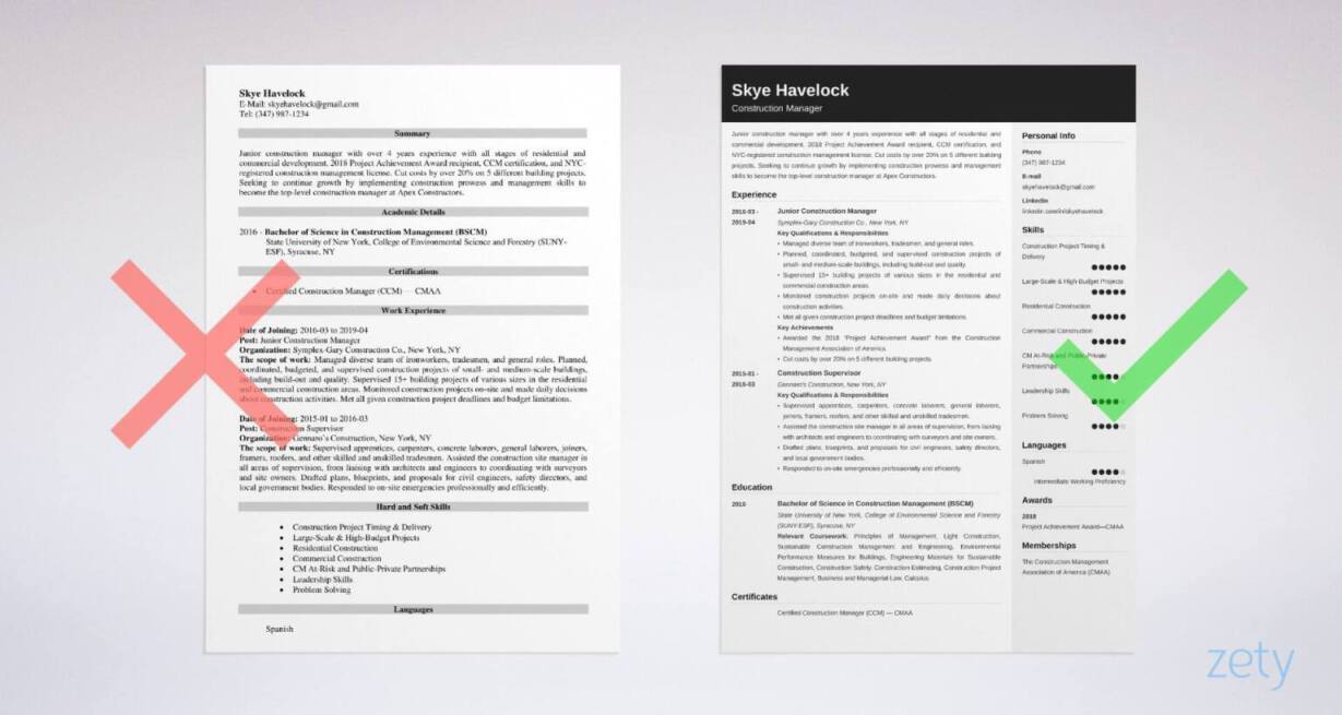 Construction Manager Resume Sample +Objective & Skills