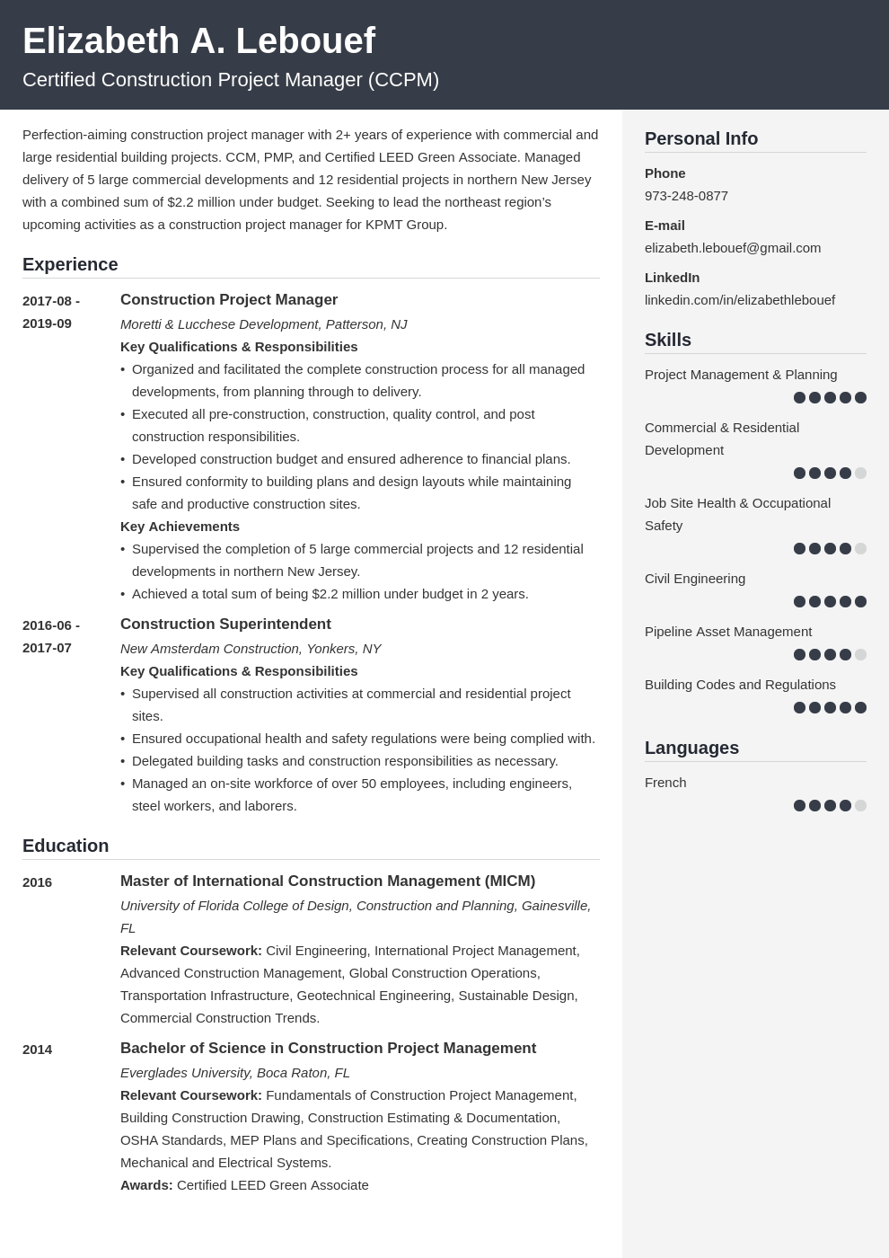 construction project manager resume example template cubic
