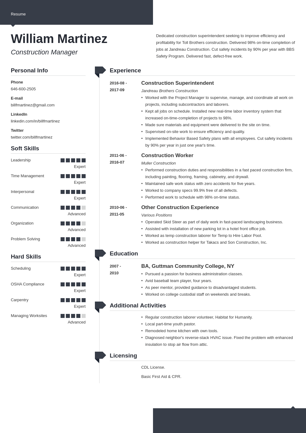 construction resume example template modern