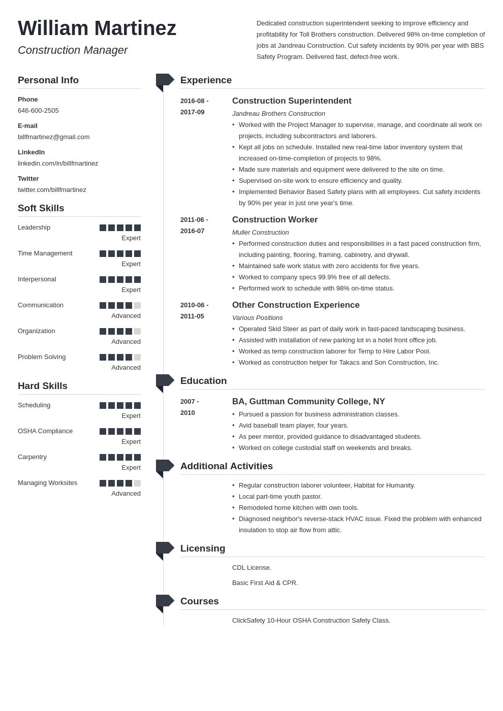 Construction Worker Resume Examples Template Skills