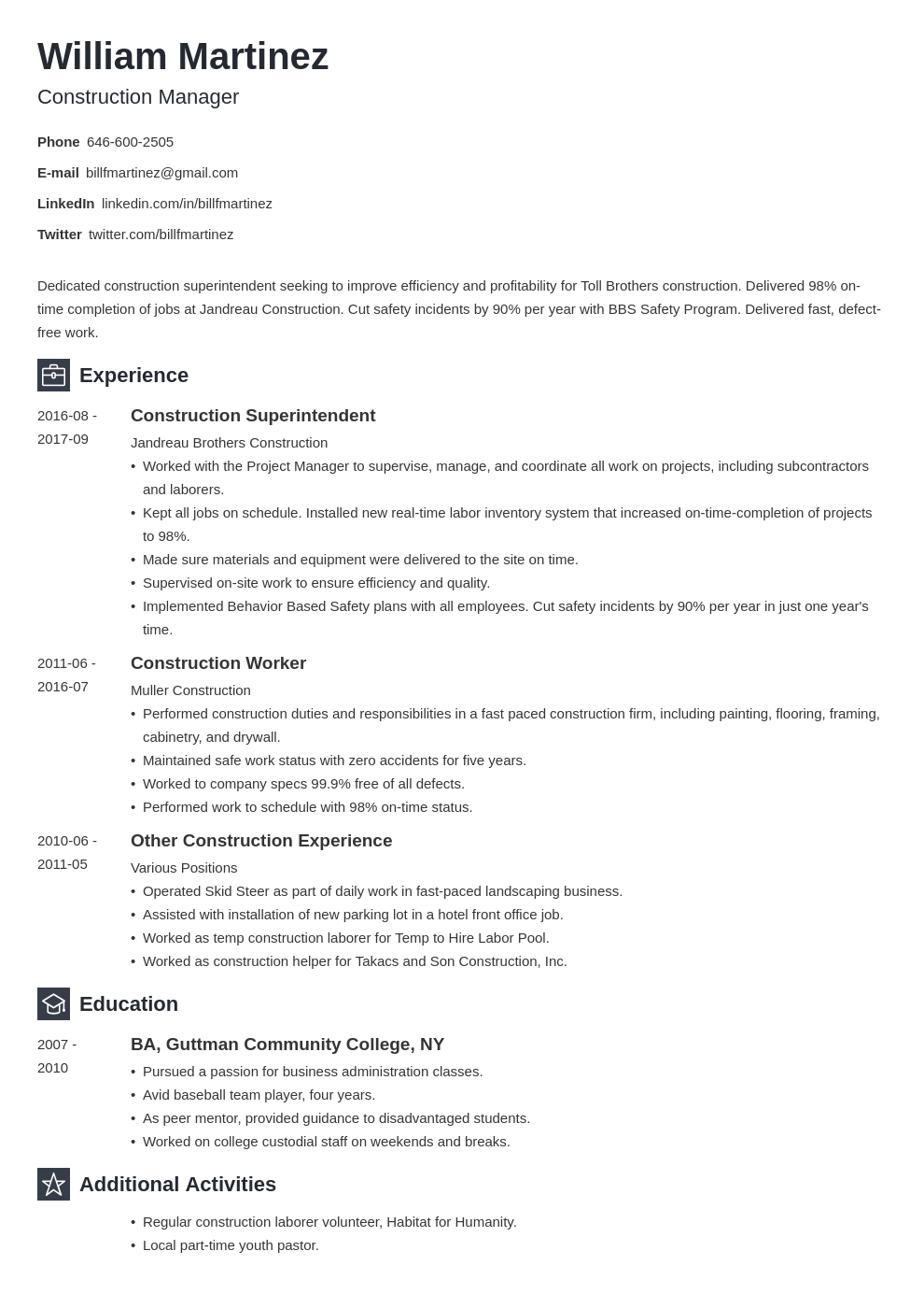 Construction Worker Resume Examples (Template Skills)