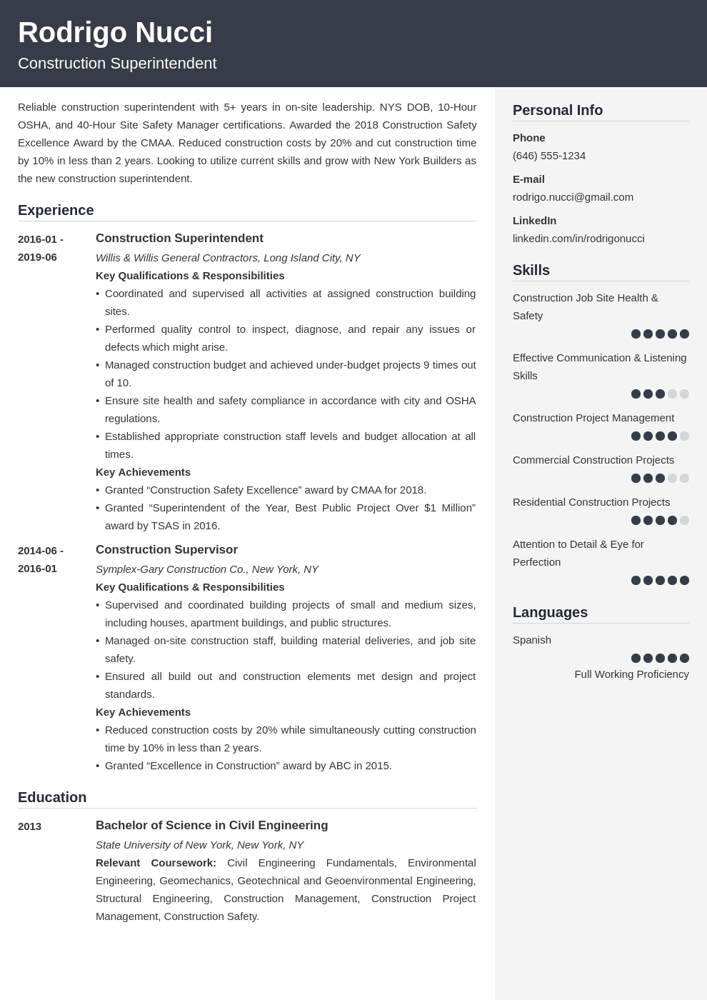 construction superintendent resume example template cubic