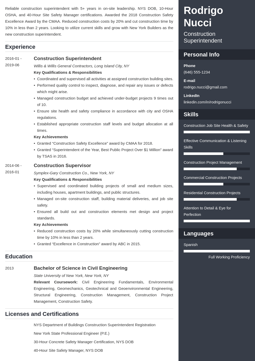 construction superintendent resume example template enfold
