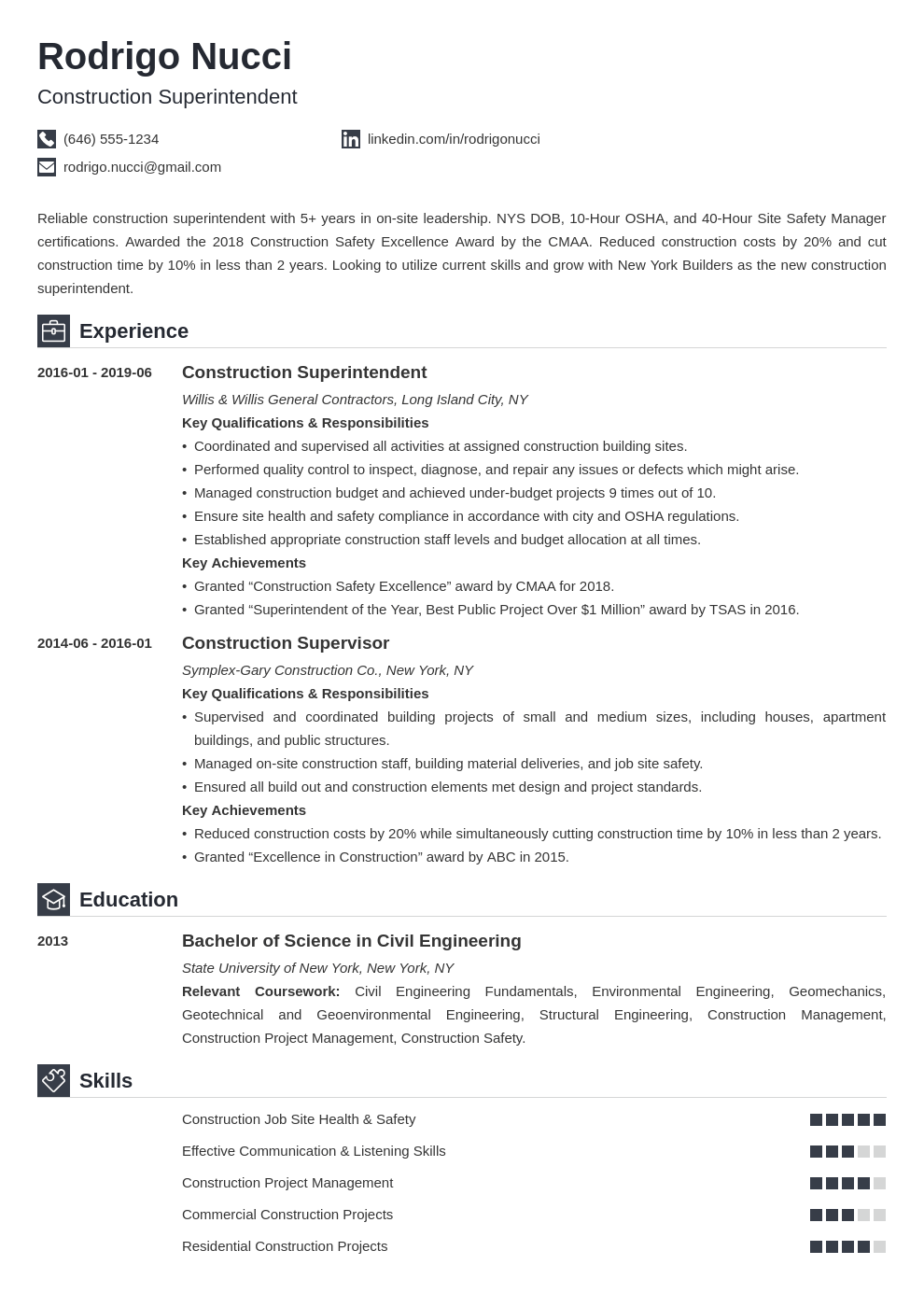 construction superintendent resume example template iconic