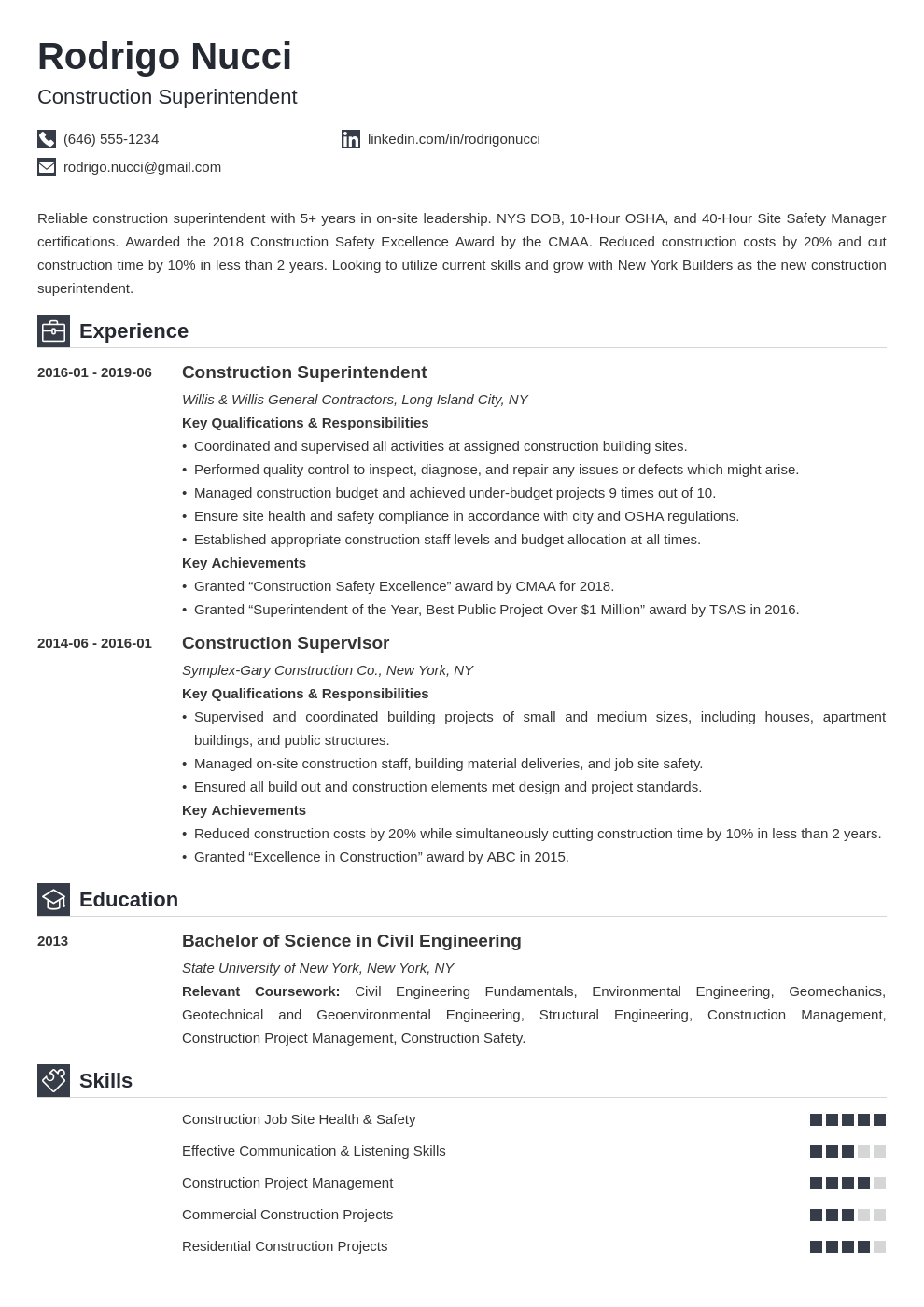 Residential Construction Superintendent Resume RachelRoland Blog   Construction Superintendent Resume Example Template Iconic 