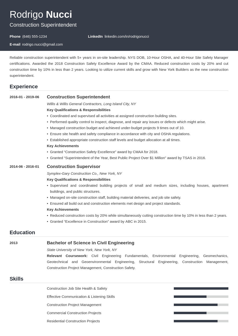 construction superintendent resume example template influx