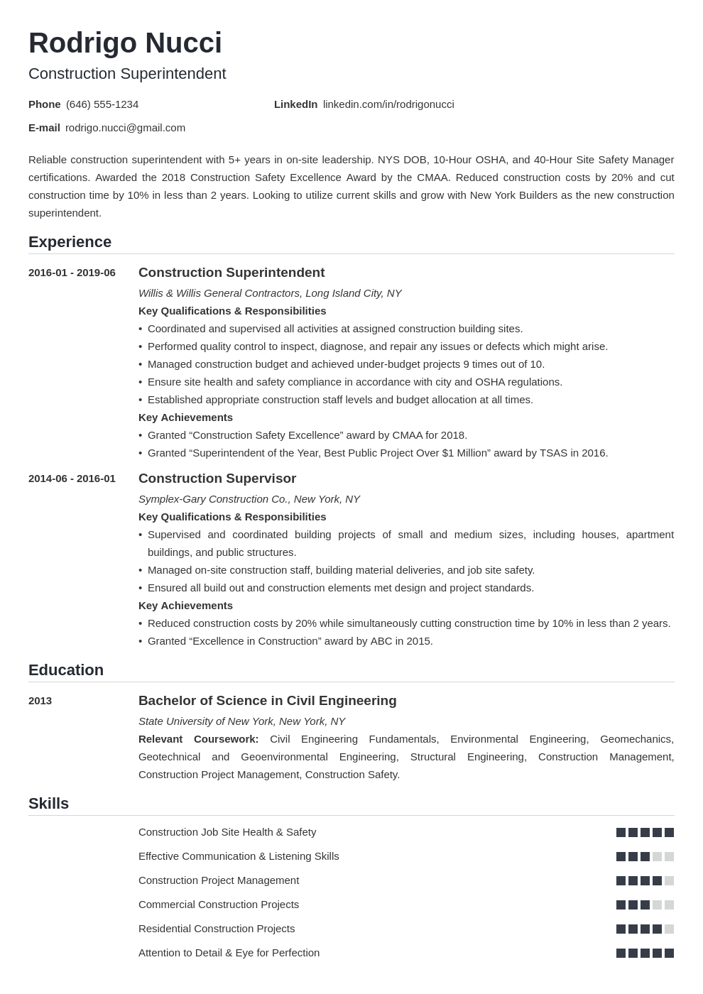 construction superintendent resume example template nanica