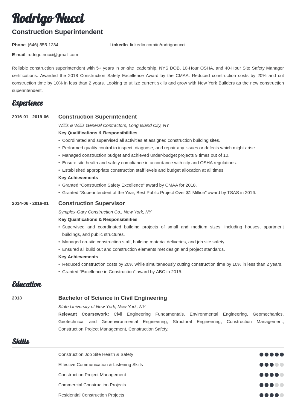 Construction Superintendent Resume Examples Template