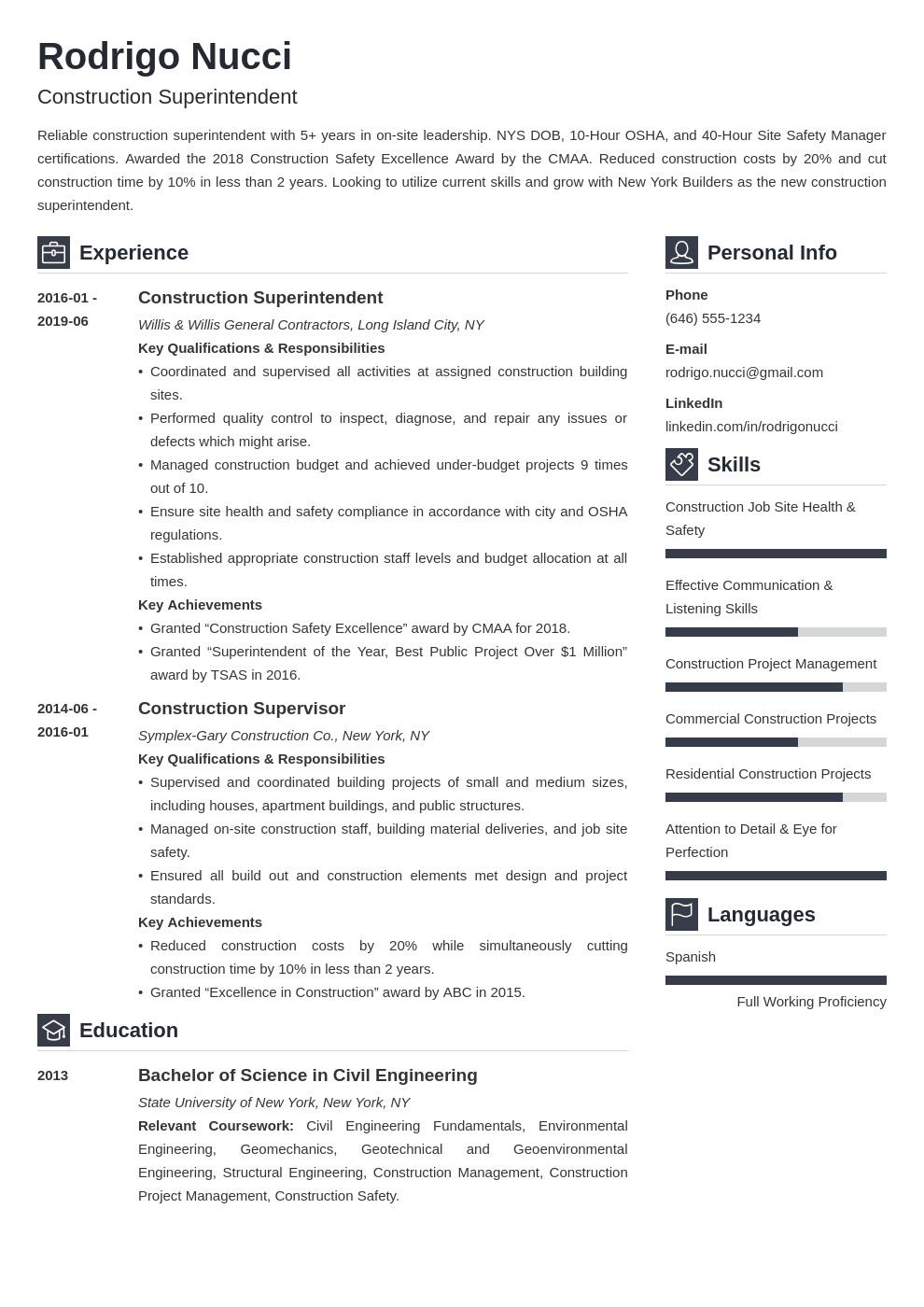 construction superintendent resume example template vibes