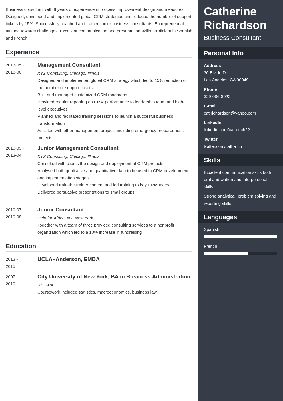 consultant resume example template enfold