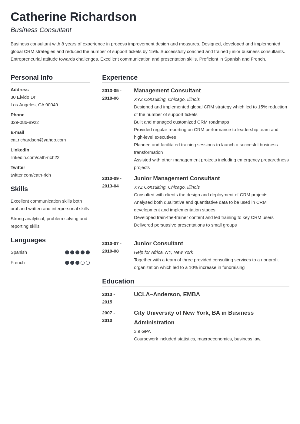 consultant resume example template simple