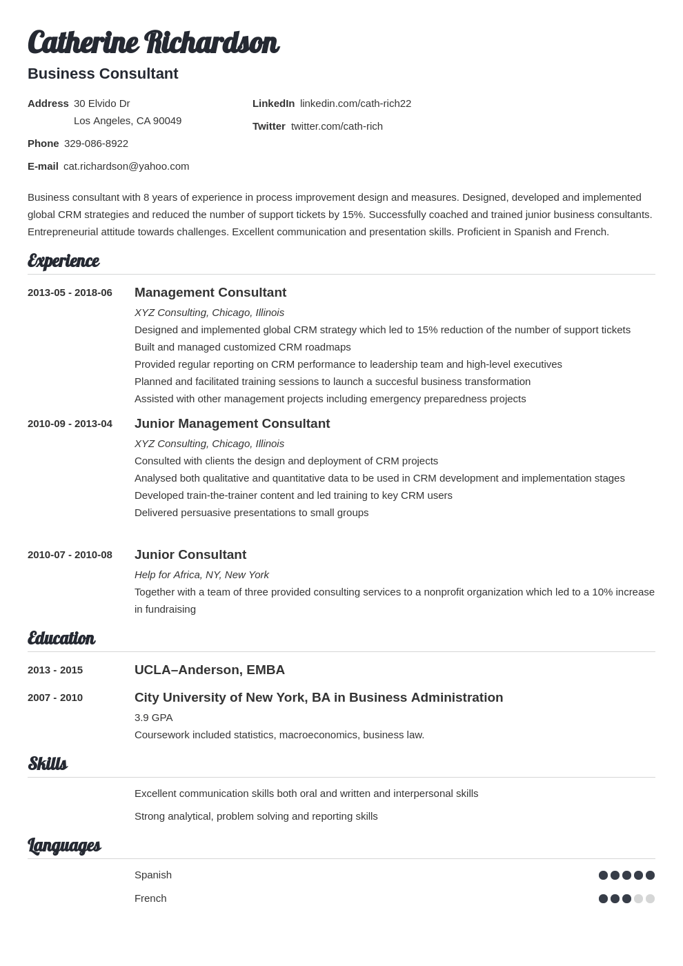 consultant resume example template valera