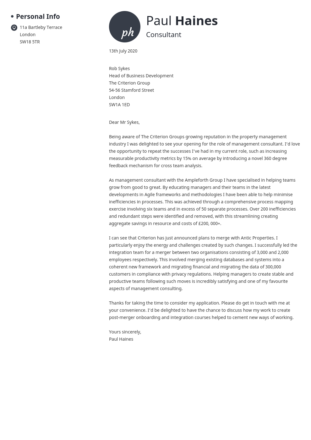 consulting proposal cover letter