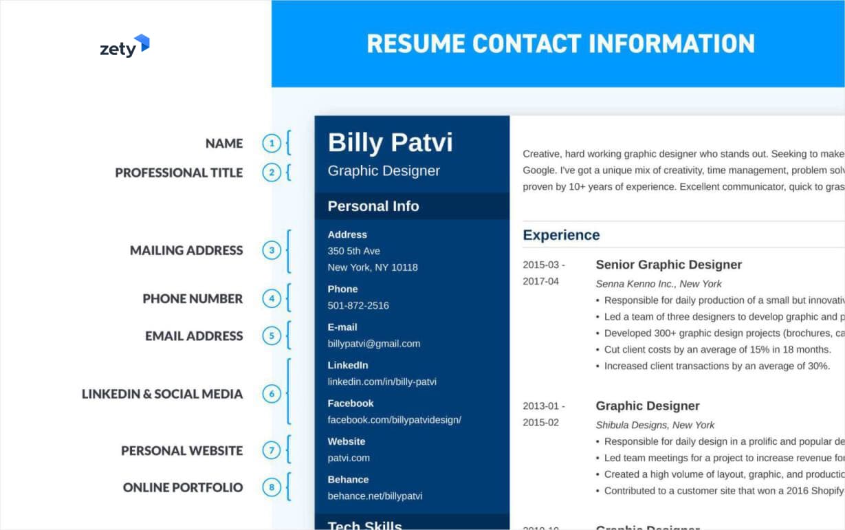 how to make a resume: header and contact information section