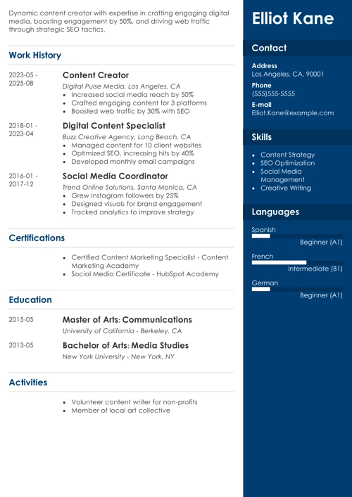 Content Creator Resume Sample