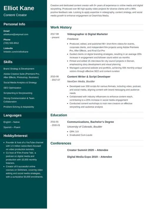 Content Creator Resume Sample