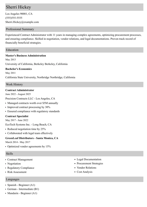 contract administrator resume example