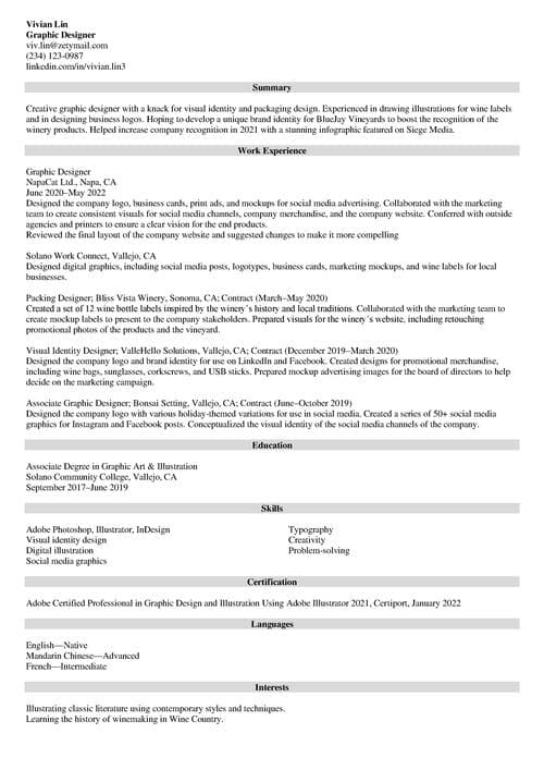 Contract Work Resume Example