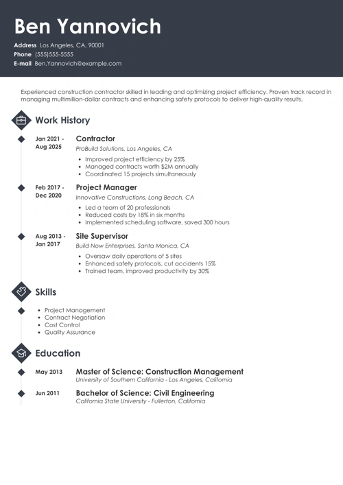 contractor resume example