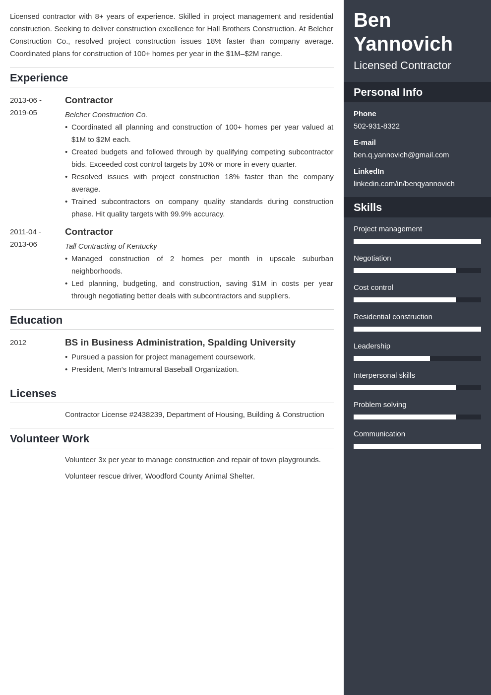 contractor resume example template enfold