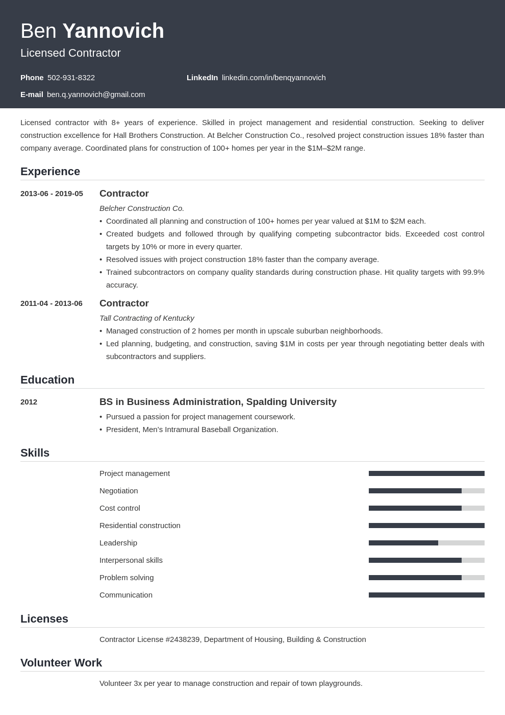 contractor resume example template influx