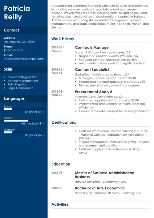 contracts manager resume example