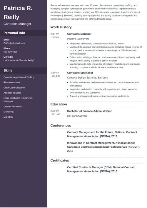 contracts manager resume example