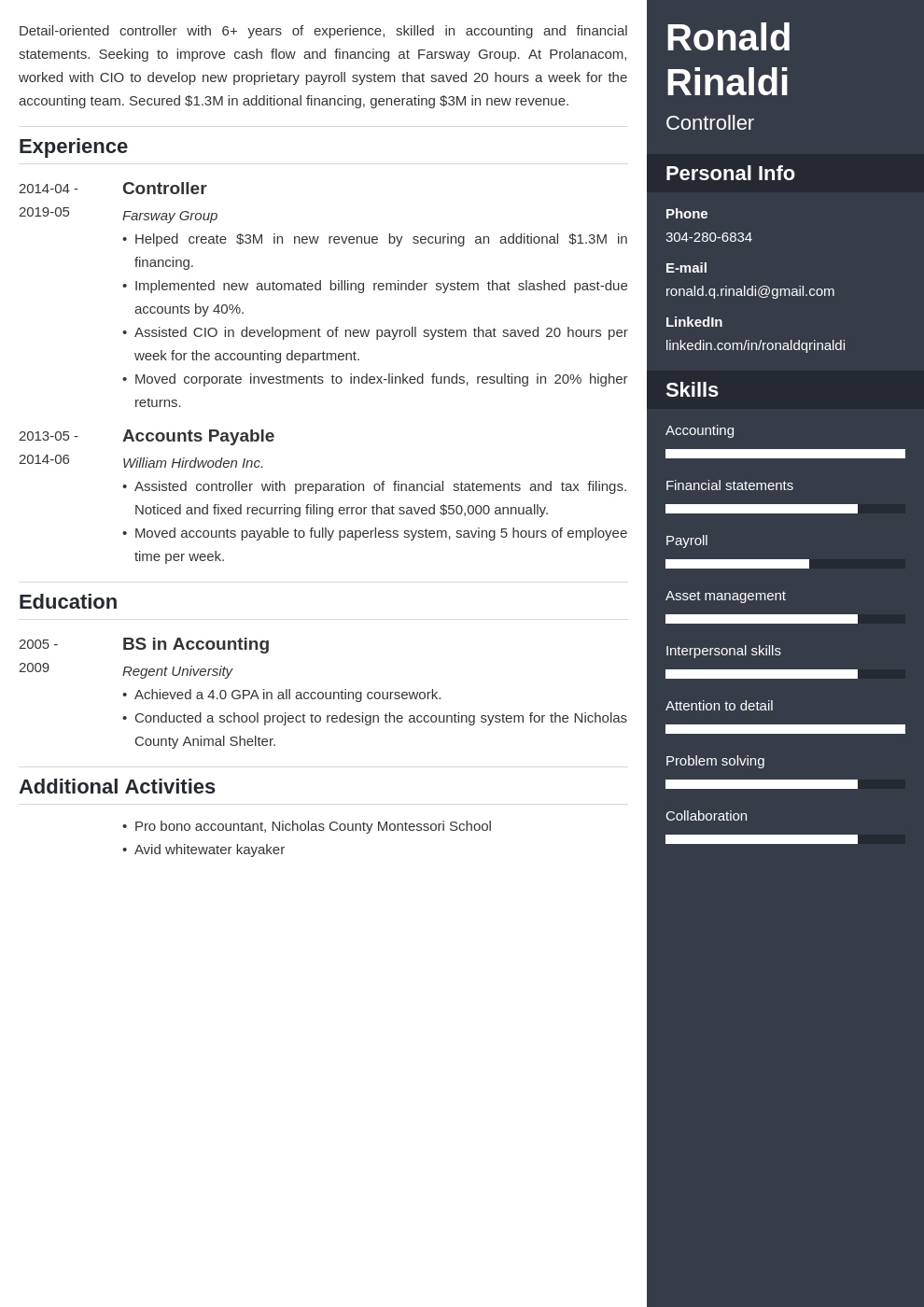 controller resume example template enfold