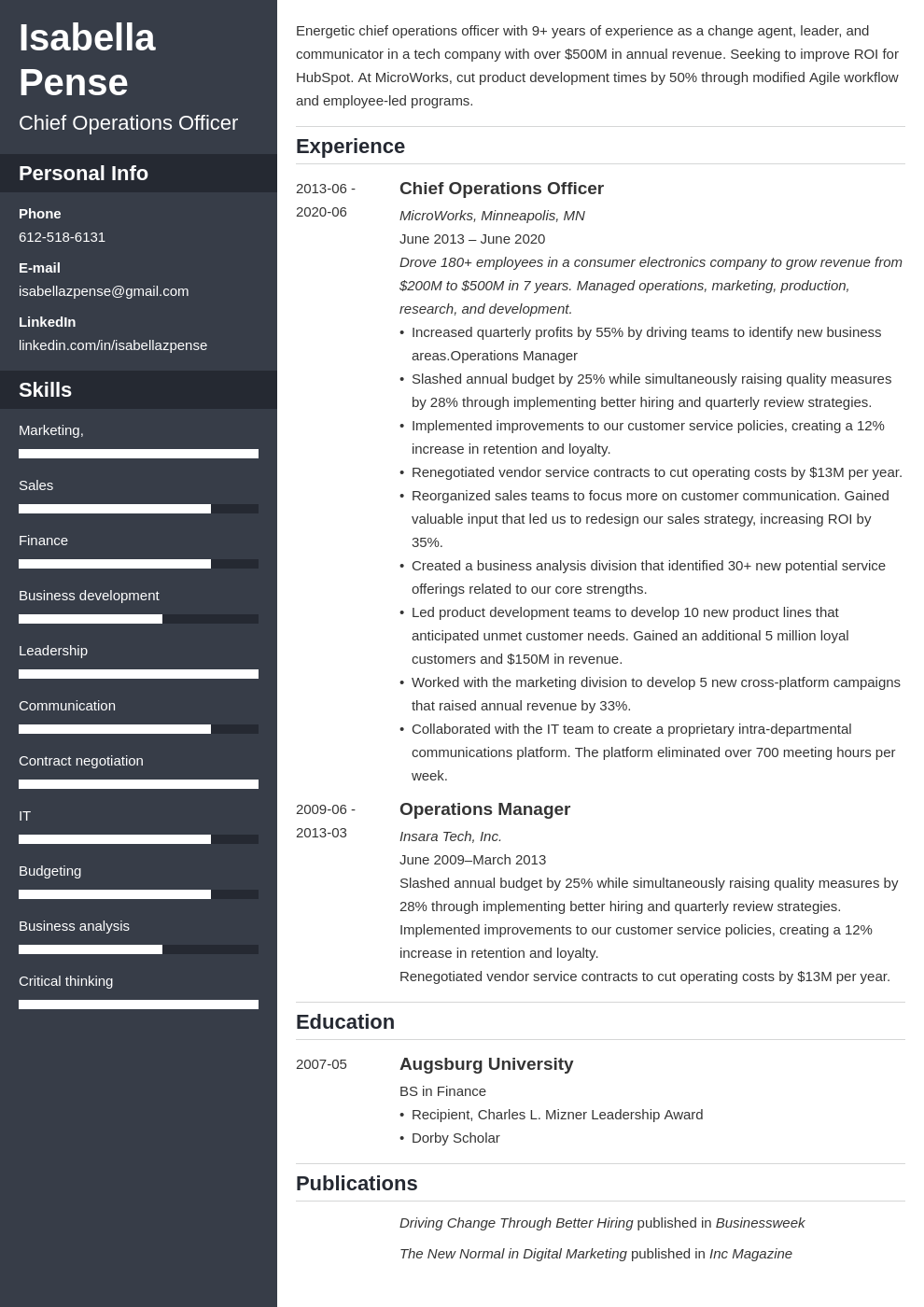 coo resume examples 2022