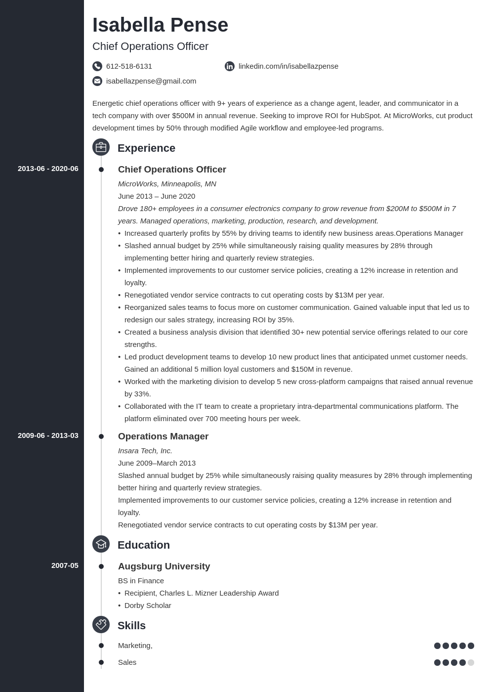 Chief Operating Officer (COO) Resume Examples & Template