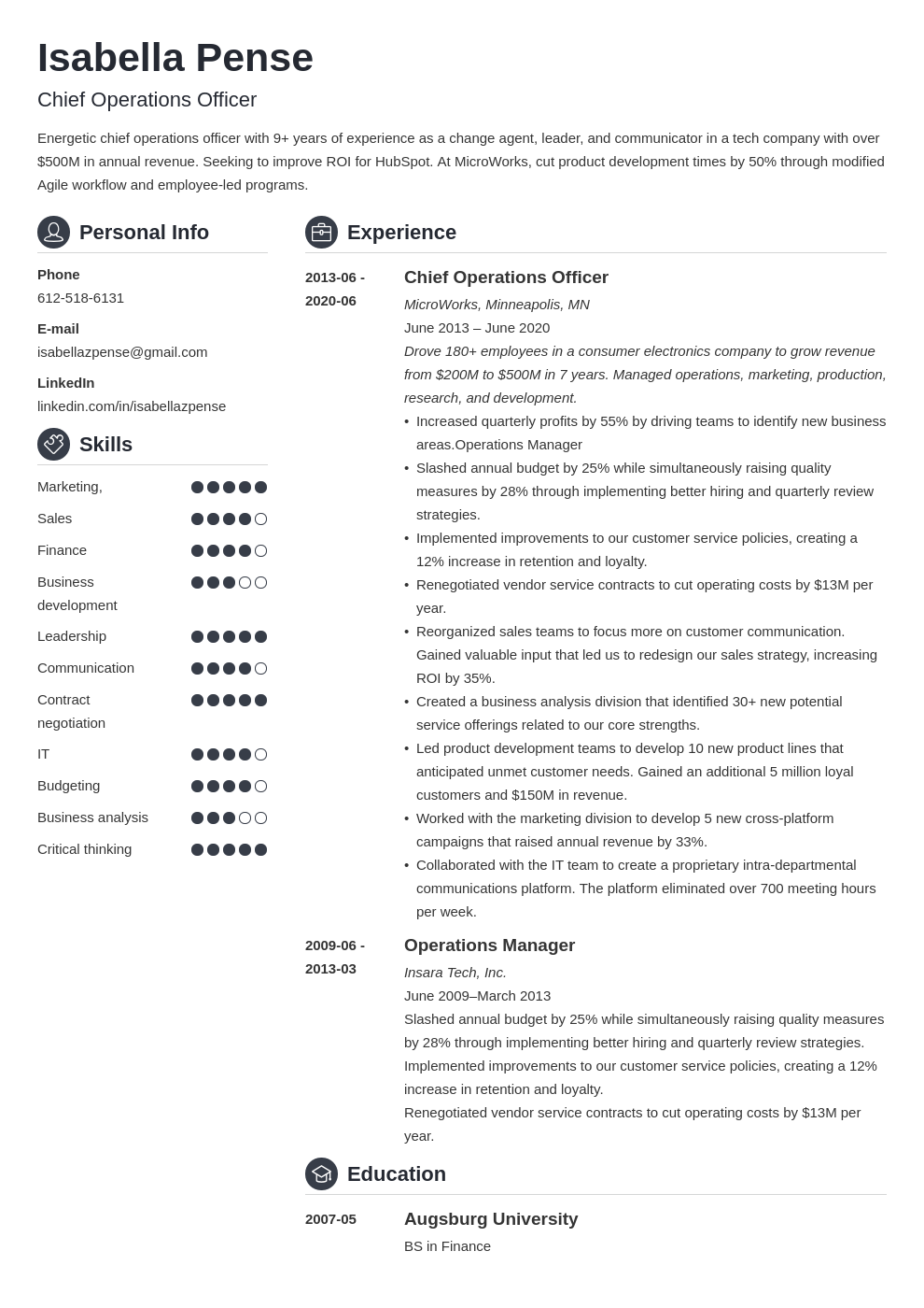 Chief Operating Officer (COO) Resume Examples & Template